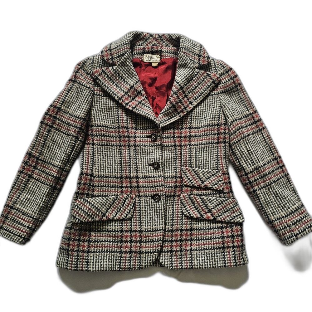 Vintage 60s Wool Plaid Blazer Peplum Waist Red Lining Joan Leslie by Kasper S